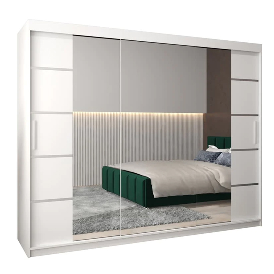Vevey III Mirrored Wardrobe 3 Sliding Doors 250cm In White