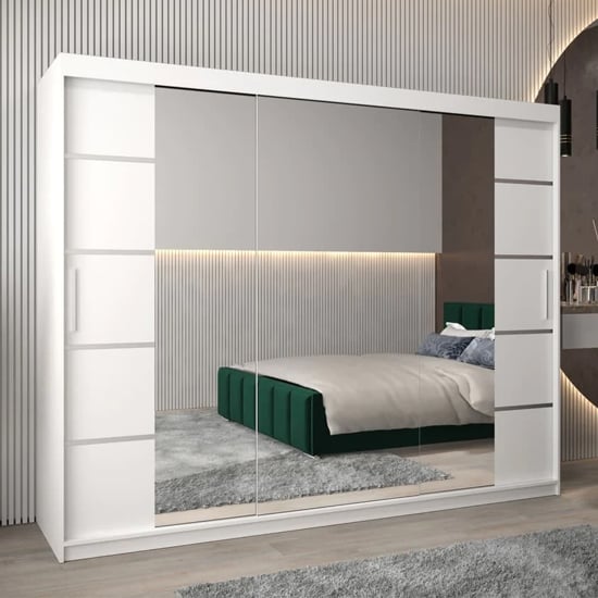 Product photograph of Vevey Iii Mirrored Wardrobe 3 Sliding Doors 250cm In White from Furniture in Fashion