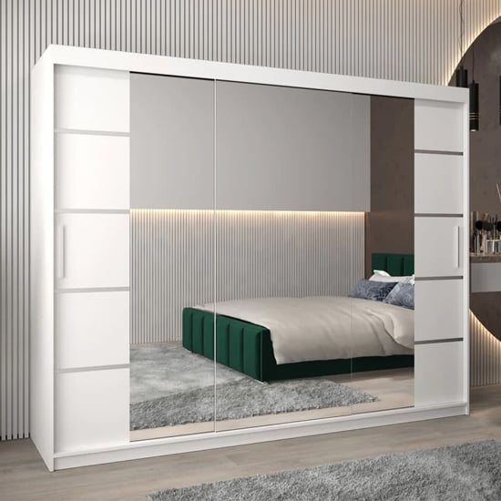 Read more about Vevey iii mirrored wardrobe 3 sliding doors 250cm in white