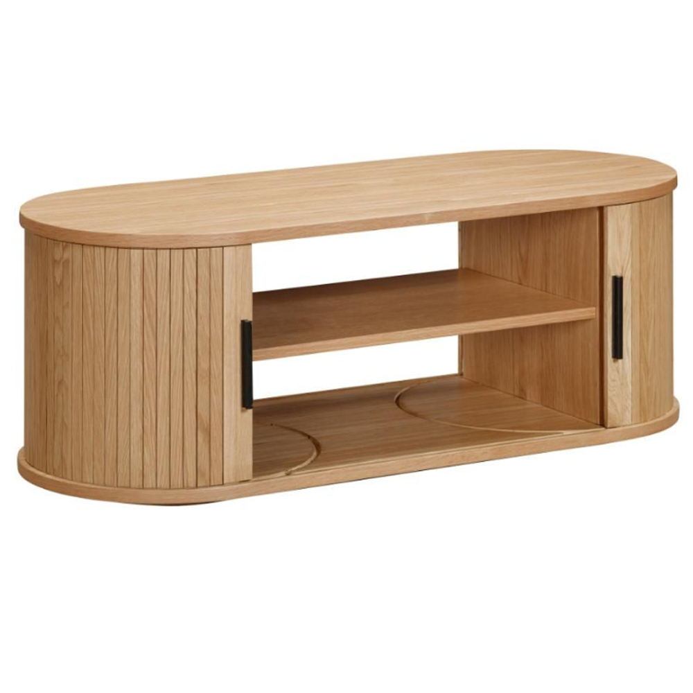 Vevey Wooden Coffee Table With 2 Sliding Doors In Oak