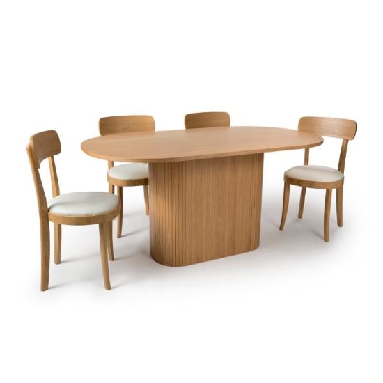Product photograph of Vevey Wooden Dining Table Oval In Natural Oak With 4 Chairs from Furniture in Fashion
