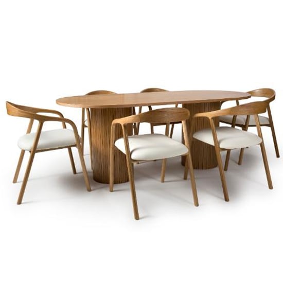 Product photograph of Vevey Wooden Dining Table Oval In Natural Oak With 6 Chairs from Furniture in Fashion