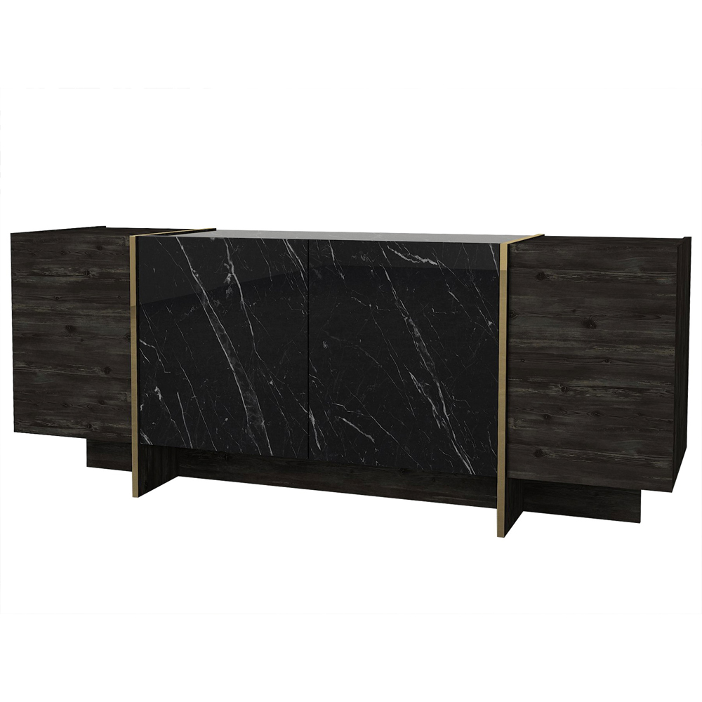 Veyron Wooden Sideboard with 4 Doors in Black and Gold