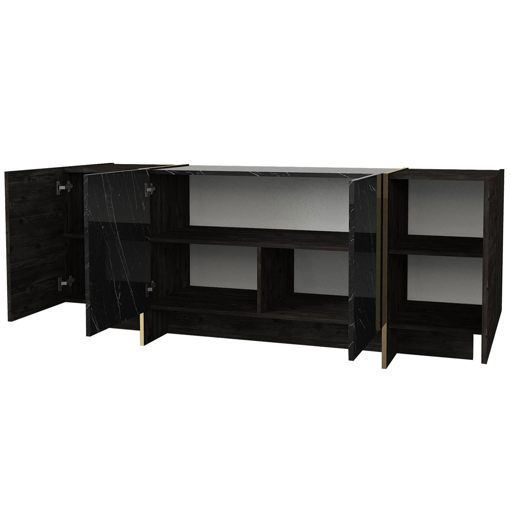 Veyron Wooden Sideboard with 4 Doors in Black and Gold