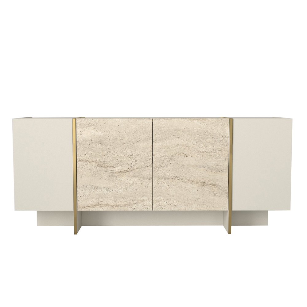 Veyron Wooden Sideboard with 4 Doors in Stone and Travertine Marble Effect