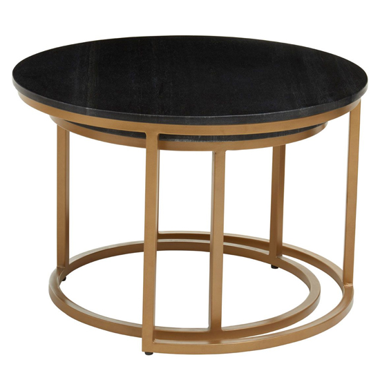 Viano Round Black Marble Nest Of 2 Tables With Gold Base_2