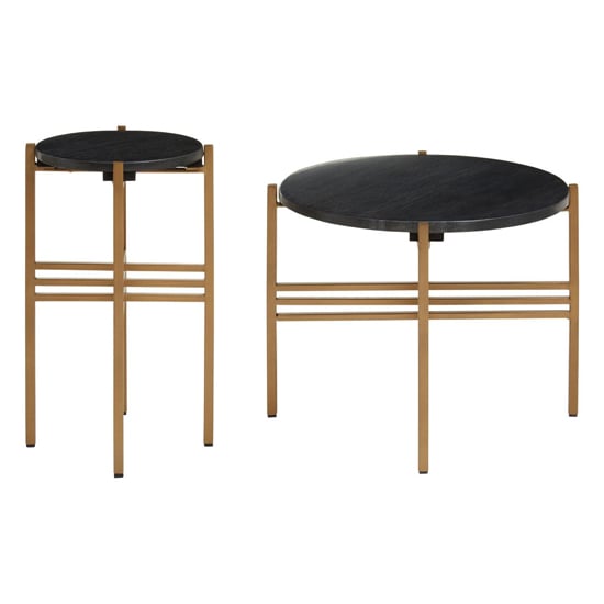 Read more about Viano round black marble set of 2 side tables with gold base