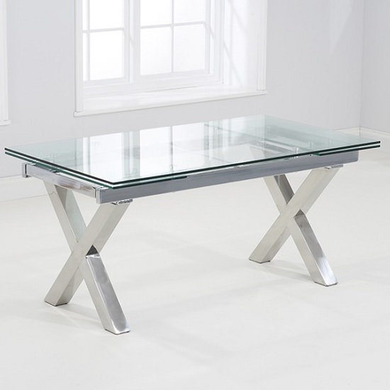 Viano Extending Glass Dining Table In Clear With Steel Base_2