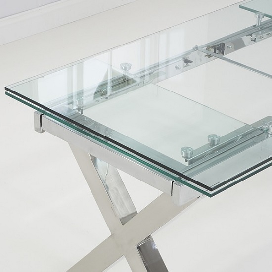 Viano Extending Glass Dining Table In Clear With Steel Base_3