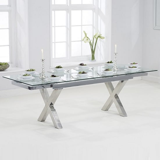 Viano Extending Glass Dining Table In Clear With Steel Base_6