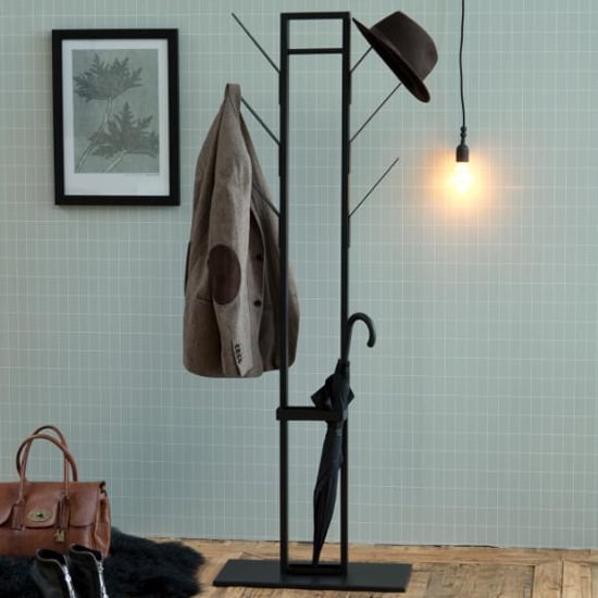 Product photograph of Vicksburg Metal Coat Rack With Umbrella Stand In Black from Furniture in Fashion