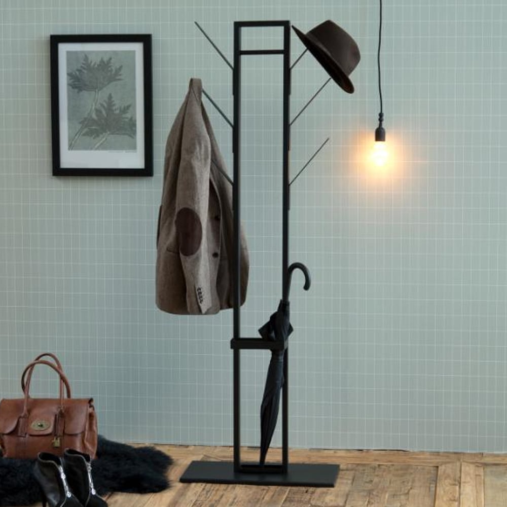 Vicksburg Metal Double Coat Hanger Stand In Matt Black