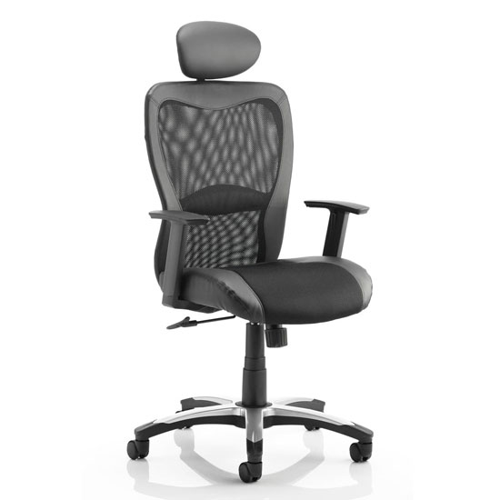 Photo of Victor ii leather headrest office chair in black with arms