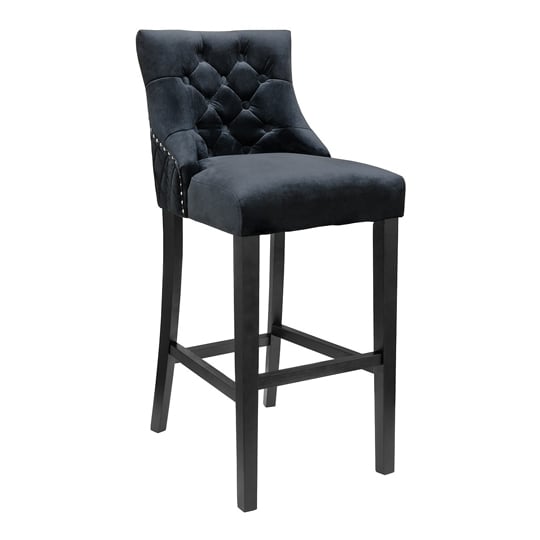 Read more about Victoria black velvet bar stool black wooden frame