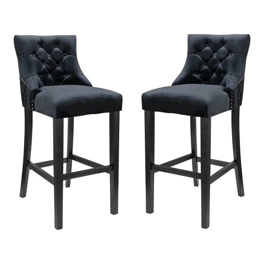 Read more about Victoria black velvet bar stool in pair