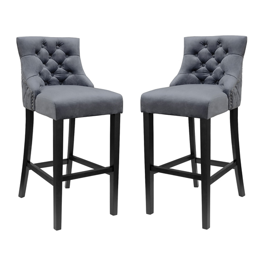 Read more about Victoria dark grey velvet bar stool in pair