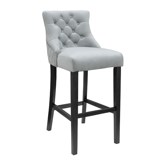 Photo of Victoria grey velvet bar stool black wooden frame