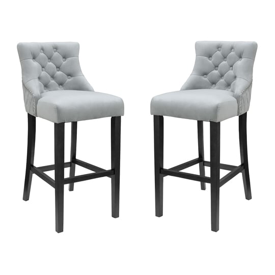 Product photograph of Victoria Grey Velvet Bar Stool In Pair from Furniture in Fashion