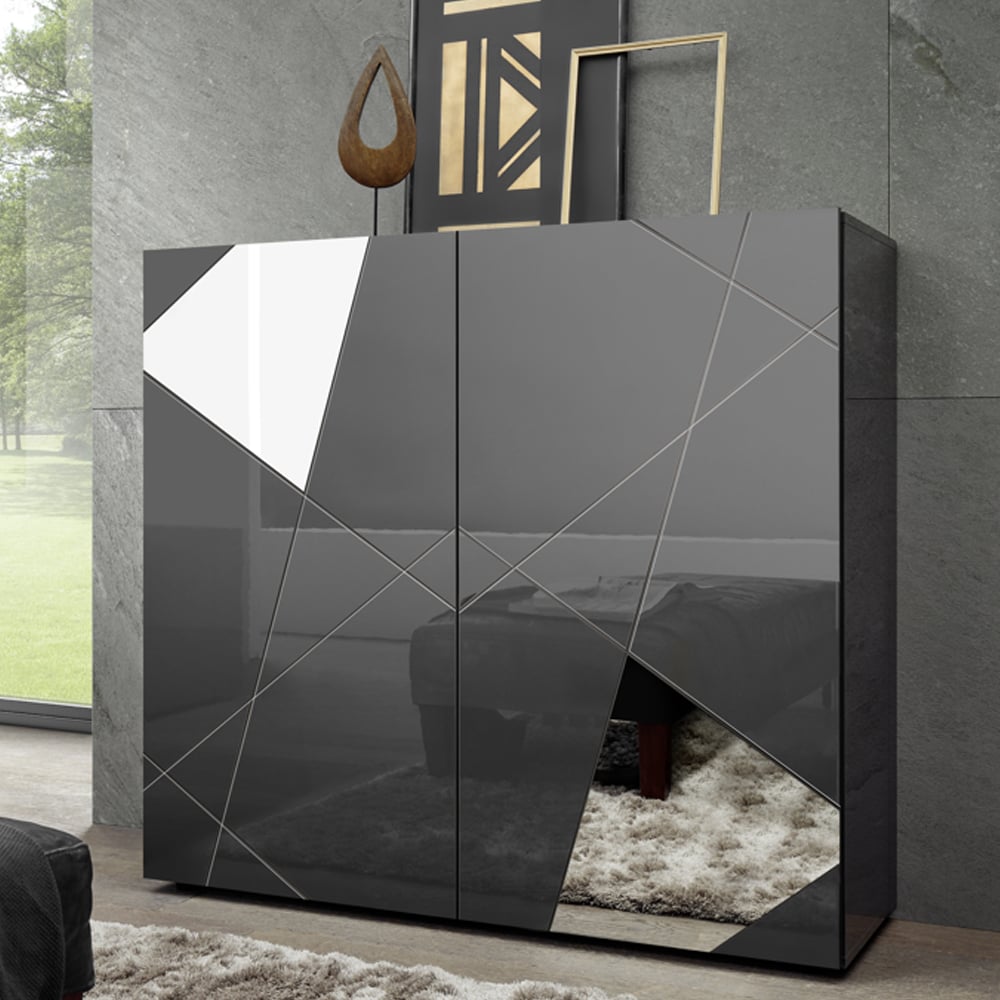 Product photograph of Victoria Mirrored High Gloss Highboard With 2 Doors In Grey from Furniture in Fashion
