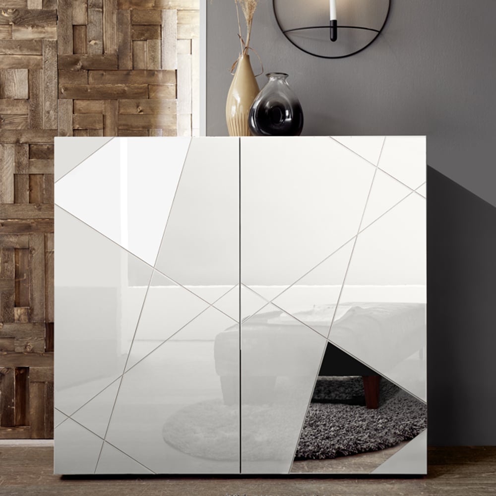 Product photograph of Victoria Mirrored High Gloss Highboard With 2 Doors In White from Furniture in Fashion