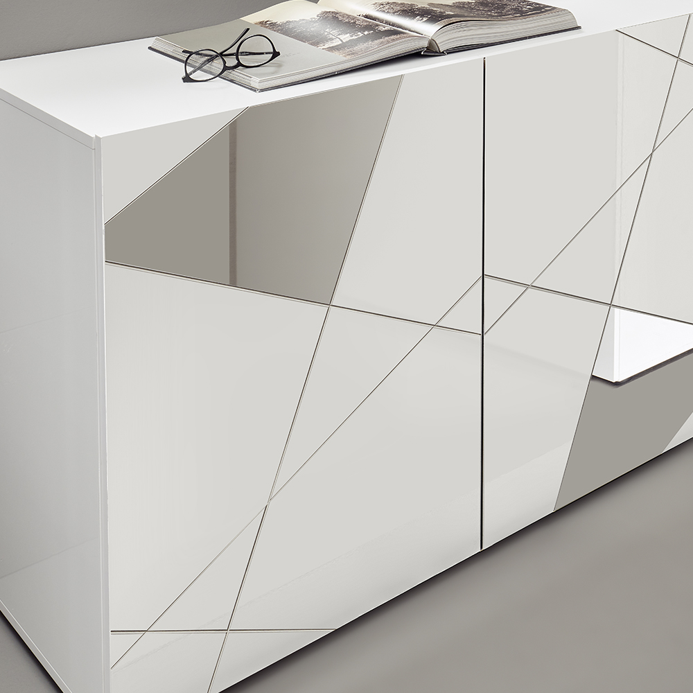 Victoria Mirrored High Gloss Sideboard With 4 Doors In White