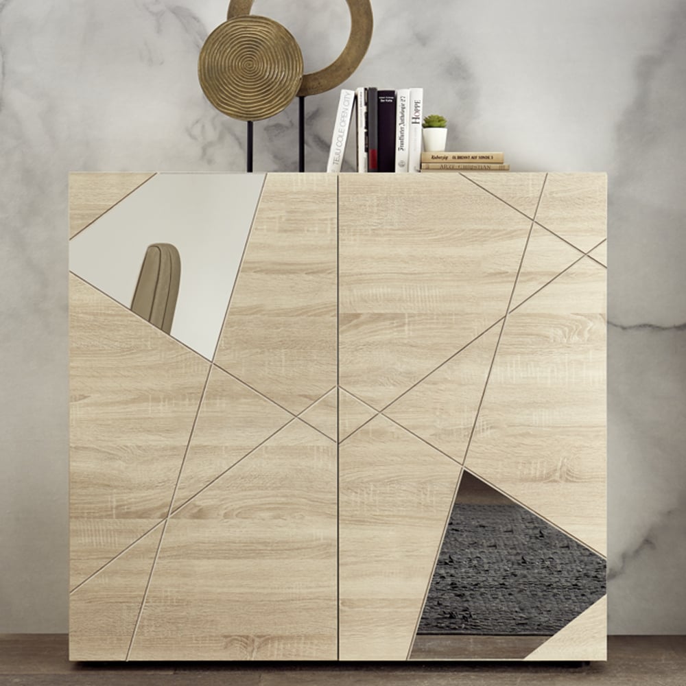 Product photograph of Victoria Mirrored Wooden Highboard With 2 Doors In Sonoma Oak from Furniture in Fashion