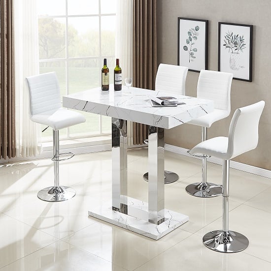 Photo of Vida marble effect high gloss bar table 4 ripple white stools