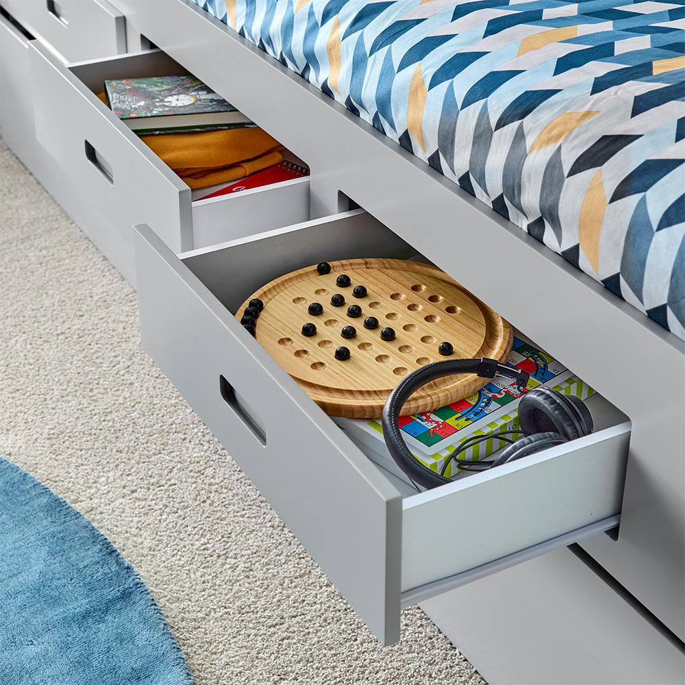 Vidalia Wooden Guest Bed With 3 Drawers In Grey