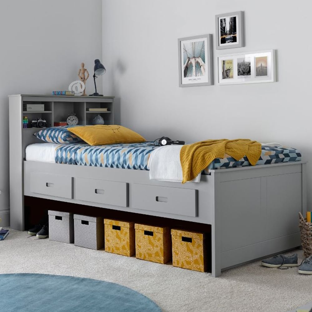 Vidalia Wooden Guest Bed With 3 Drawers In Grey