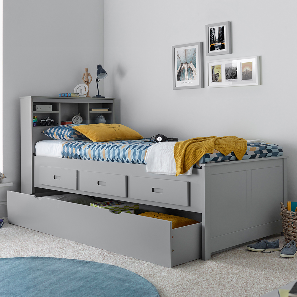 Vidalia Wooden Guest Bed With Trundle In Grey