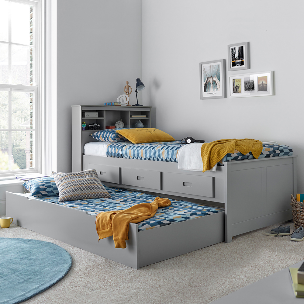 Vidalia Wooden Guest Bed With Trundle In Grey