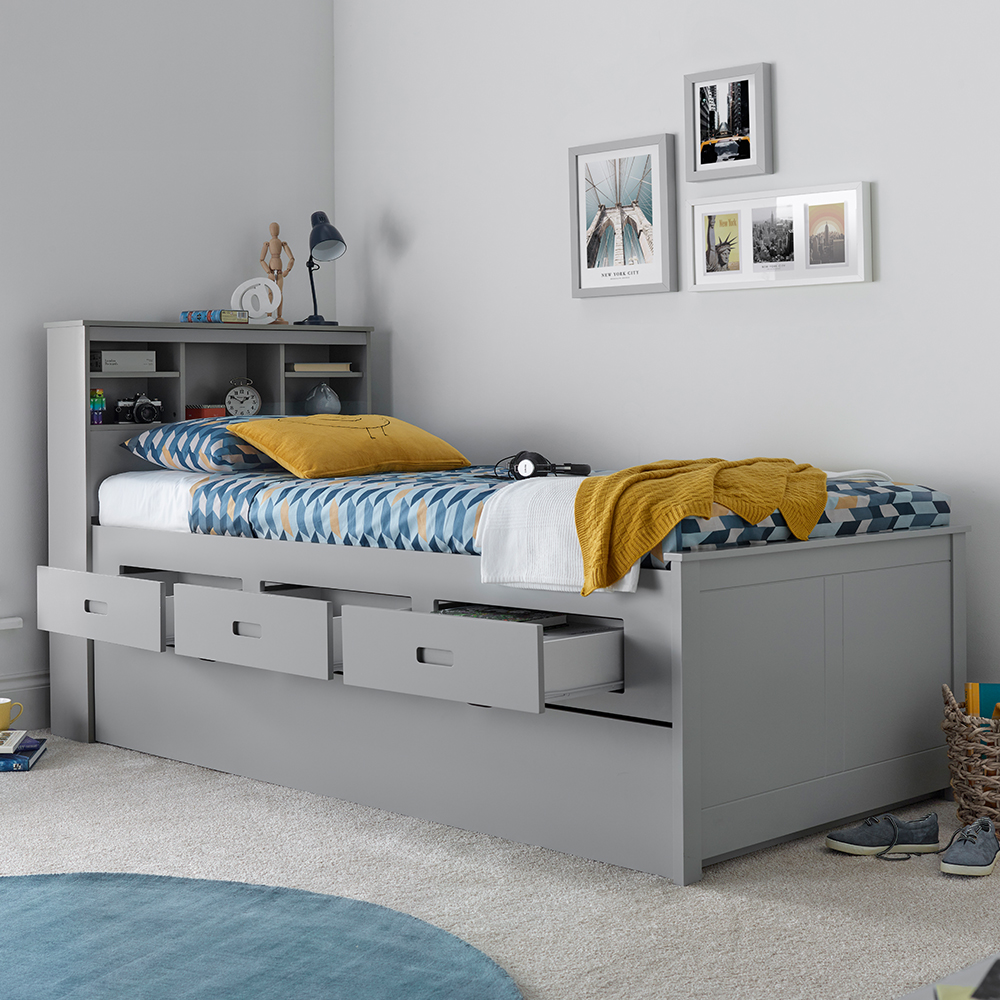 Vidalia Wooden Guest Bed With Trundle In Grey