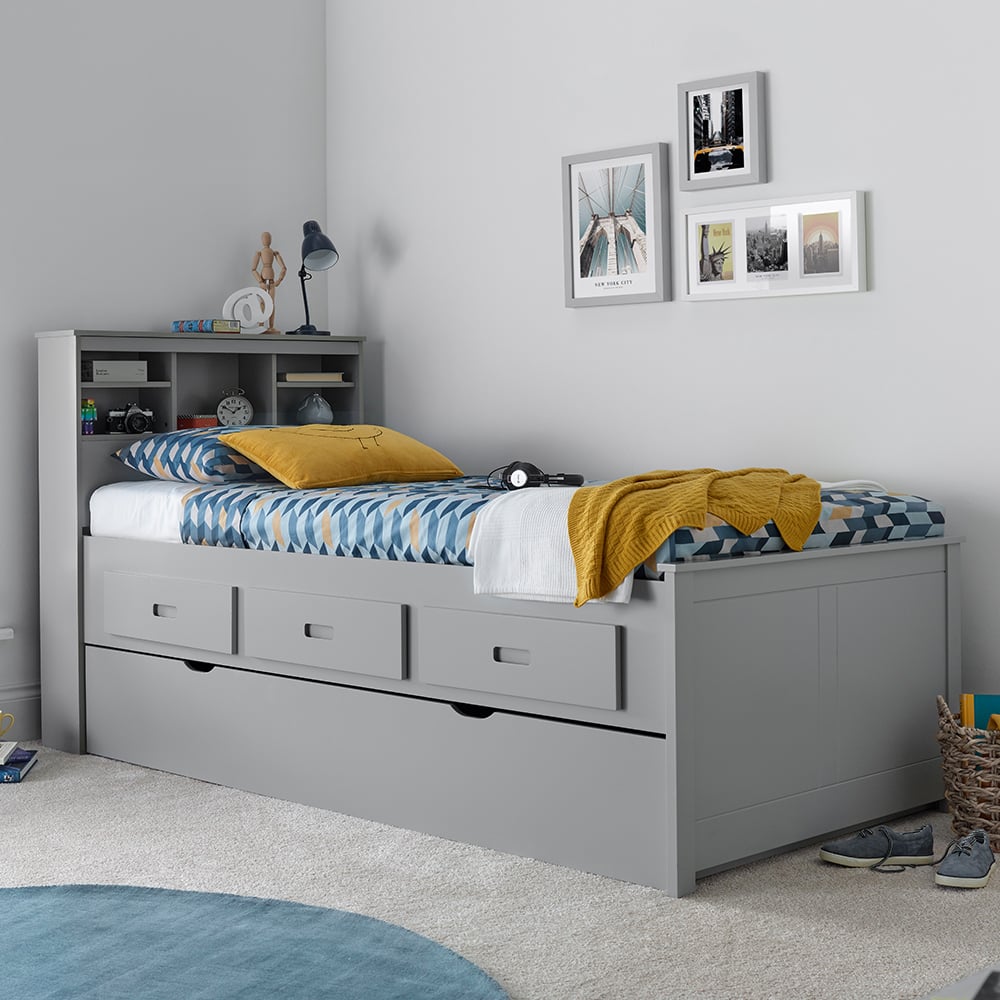Vidalia Wooden Guest Bed With Trundle In Grey