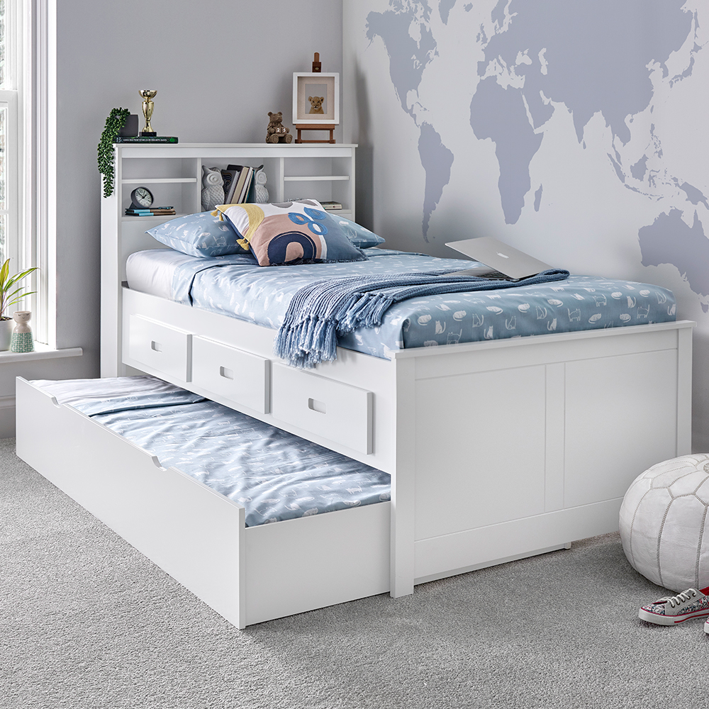 Vidalia Wooden Guest Bed With Trundle In White