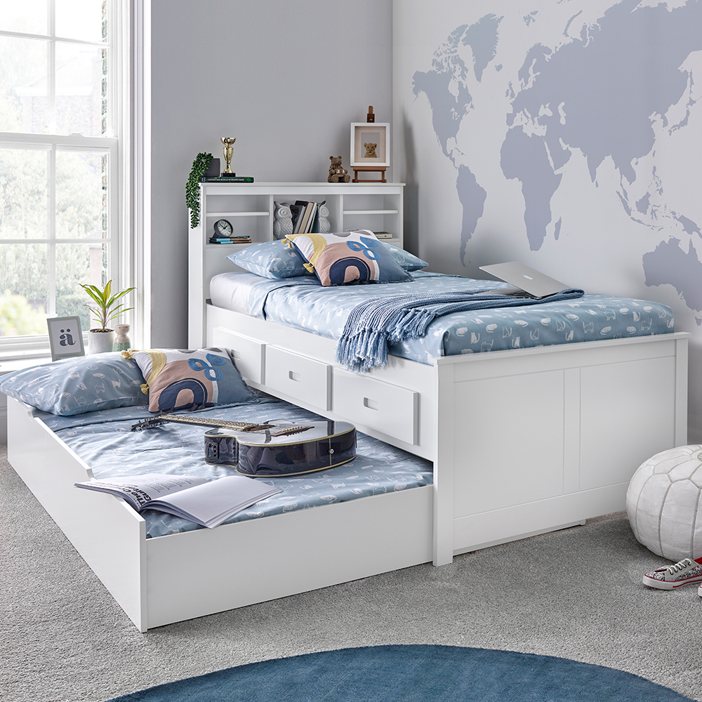 Vidalia Wooden Guest Bed With Trundle In White