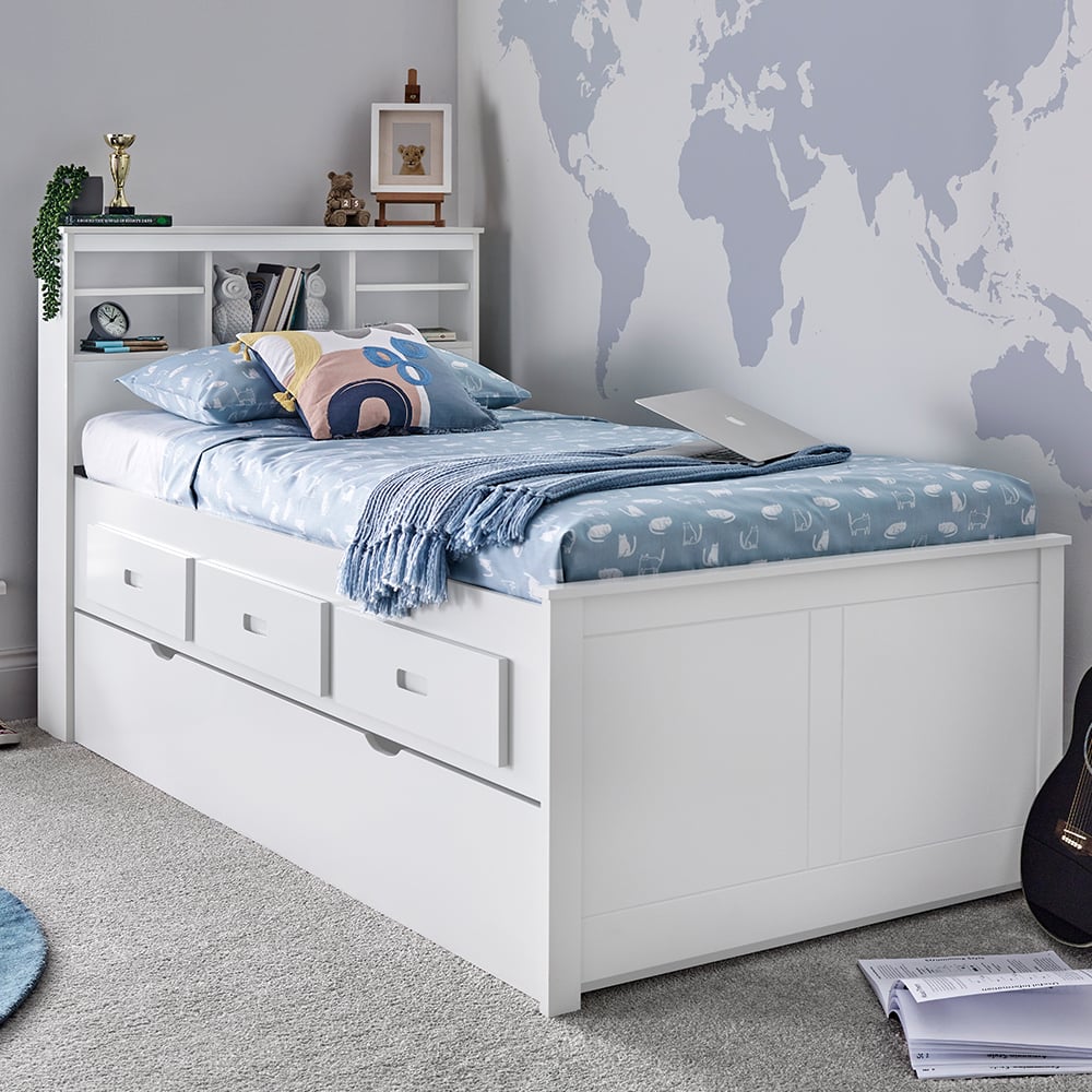 Vidalia Wooden Guest Bed With Trundle In White