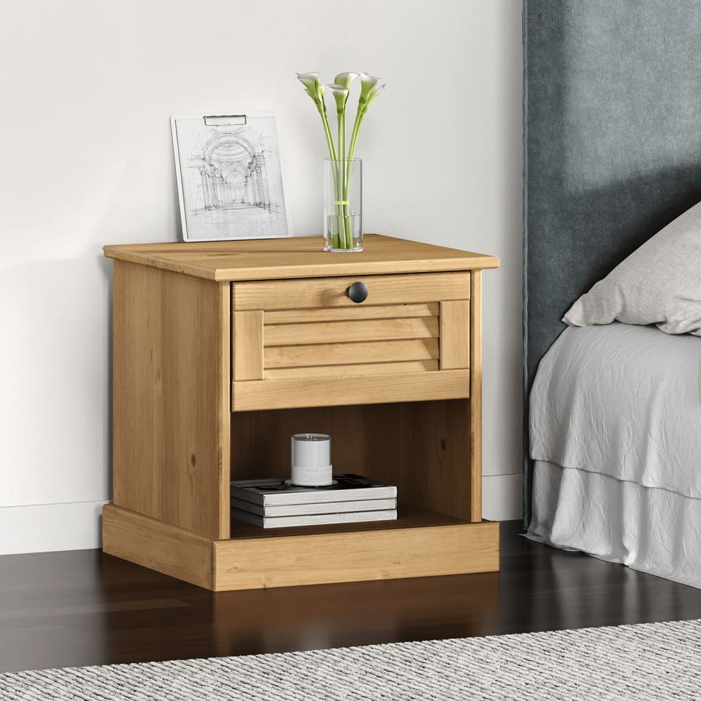 Read more about Vidor wooden bedside cabinet with 1 drawer in brown