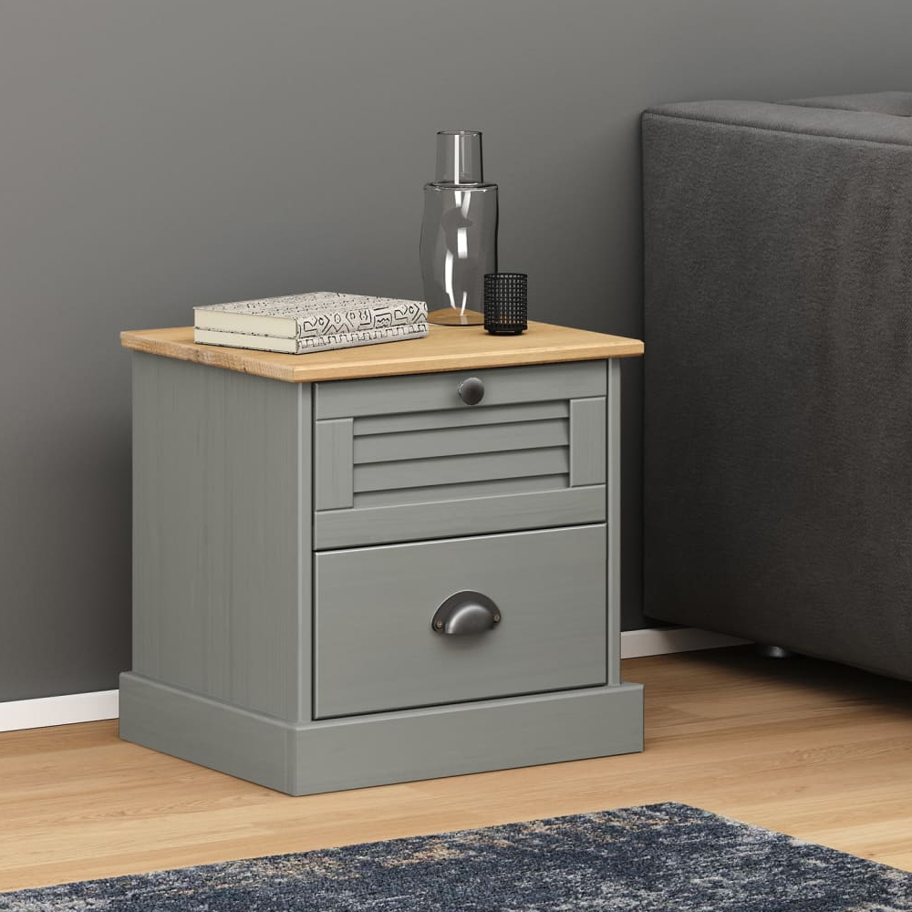 Read more about Vidor wooden bedside cabinet with 2 drawer in grey brown