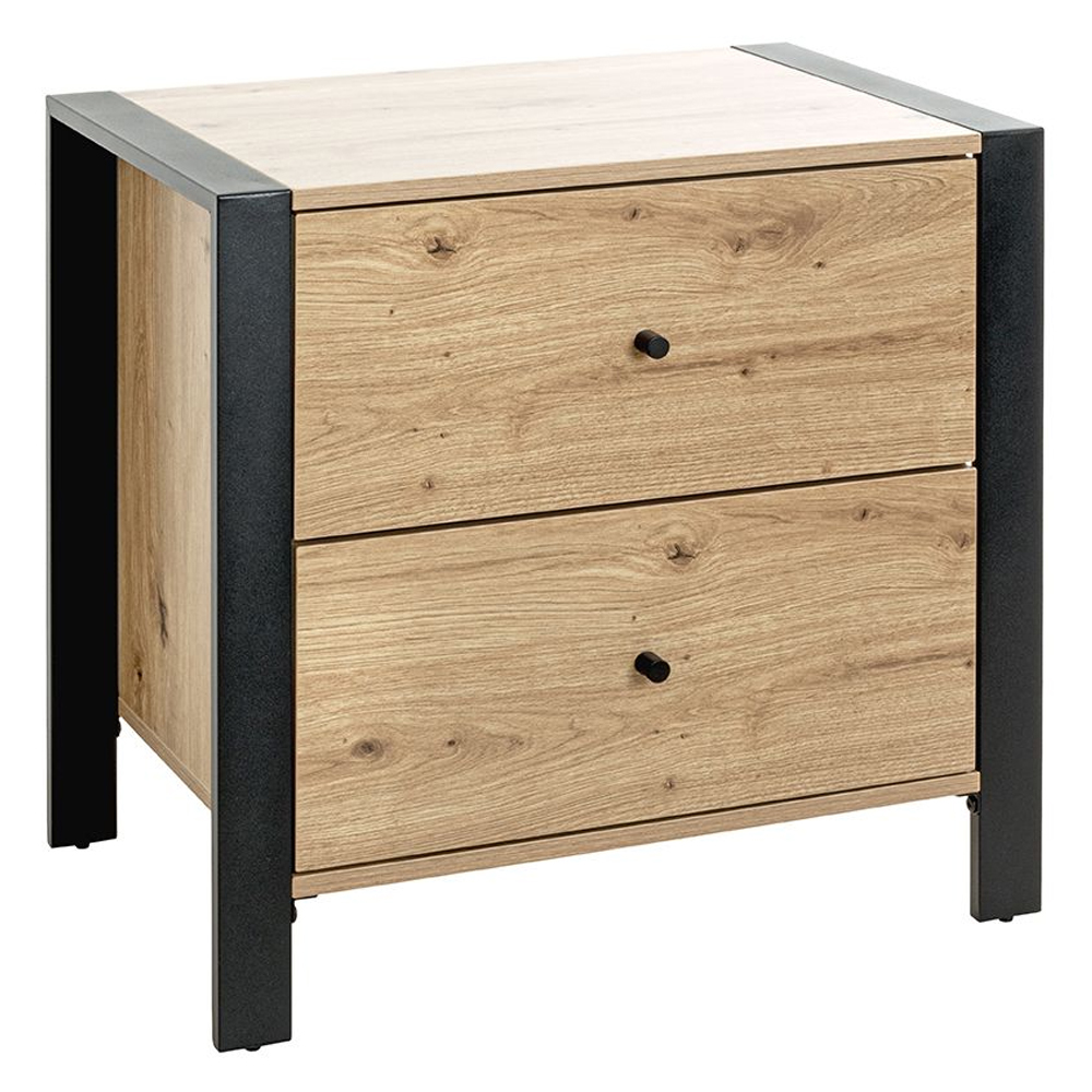 Vidor Wooden Bedside Cabinet With 2 Drawers In Oak And Black