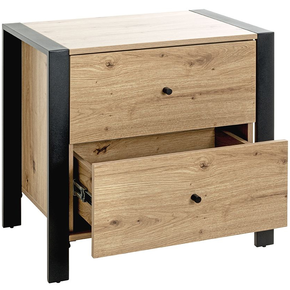 Vidor Wooden Bedside Cabinet With 2 Drawers In Oak And Black