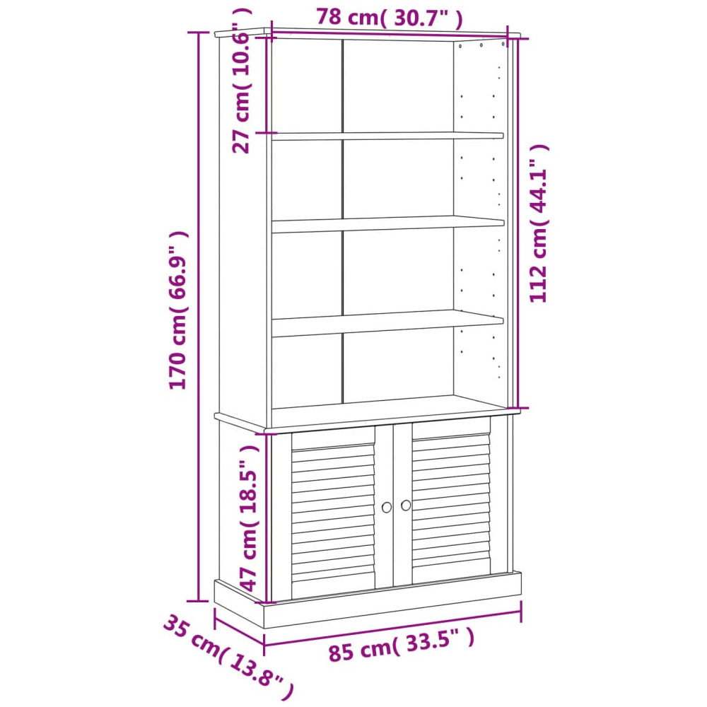 Vidor Wooden Bookcase With 2 Doors In Grey Brown