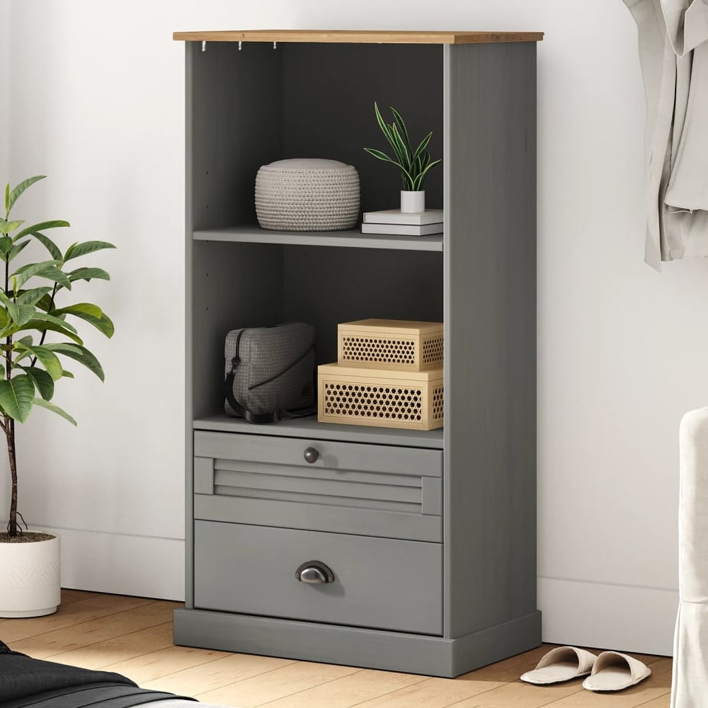 Read more about Vidor wooden bookcase with 2 drawers in grey brown