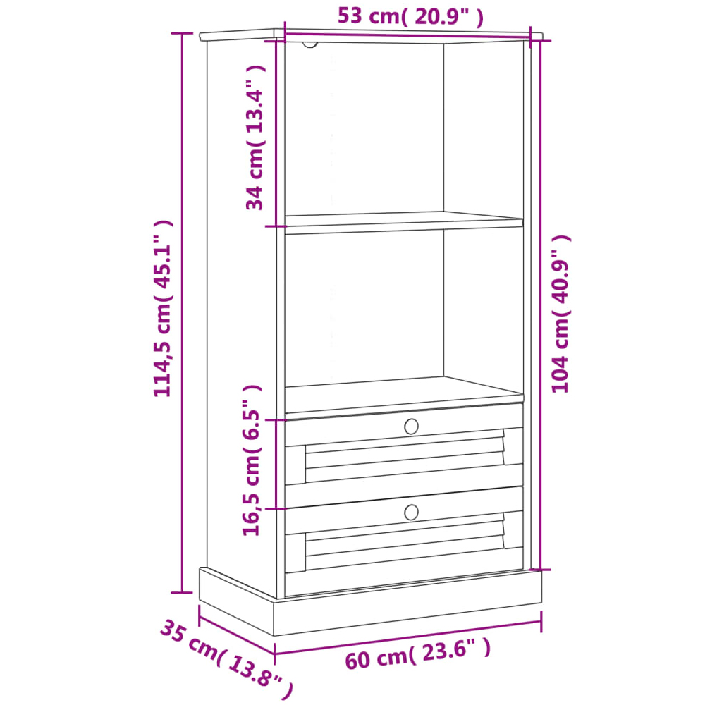 Vidor Wooden Bookcase With 2 Drawers In White Brown