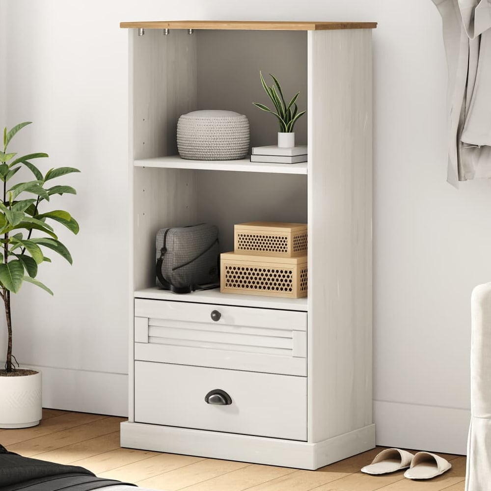 Read more about Vidor wooden bookcase with 2 drawers in white brown