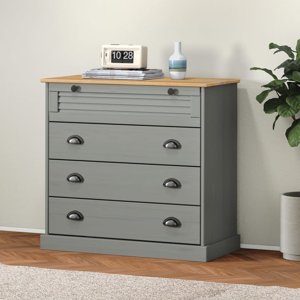 Read more about Vidor wooden chest of 4 drawers in grey brown