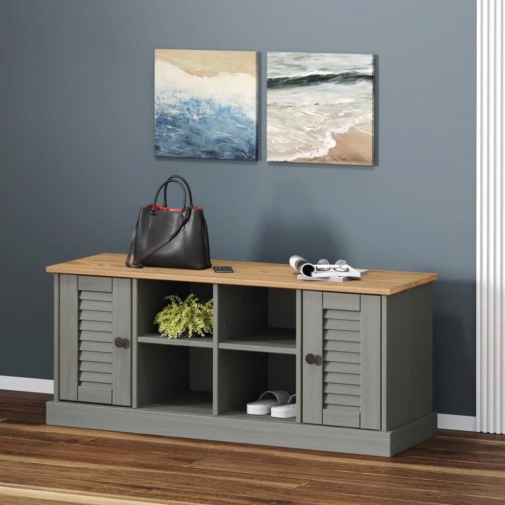 Read more about Vidor wooden shoe storage bench with 2 doors in grey brown