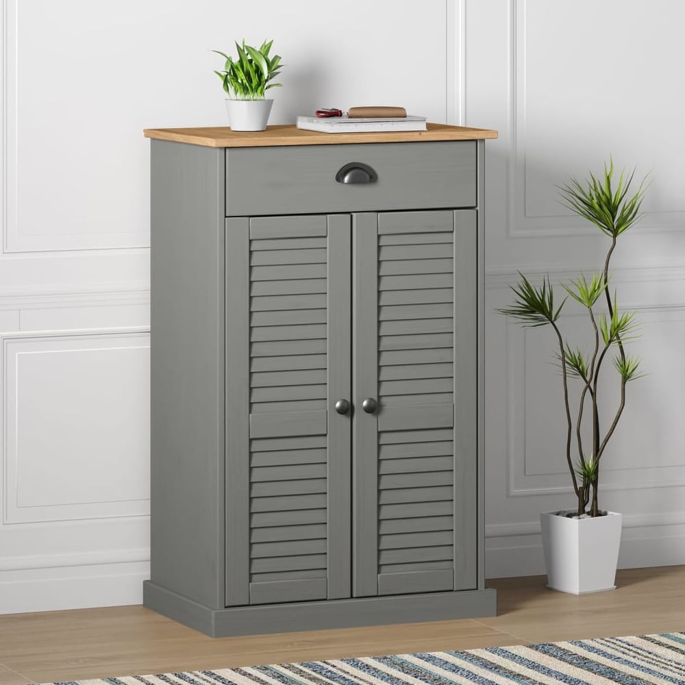 Read more about Vidor wooden shoe storage cabinet with 2 doors in grey brown