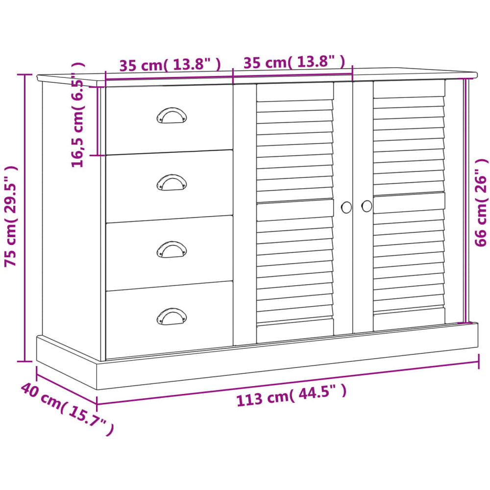 Vidor Wooden Sideboard With 2 Doors 4 Drawers In Brown