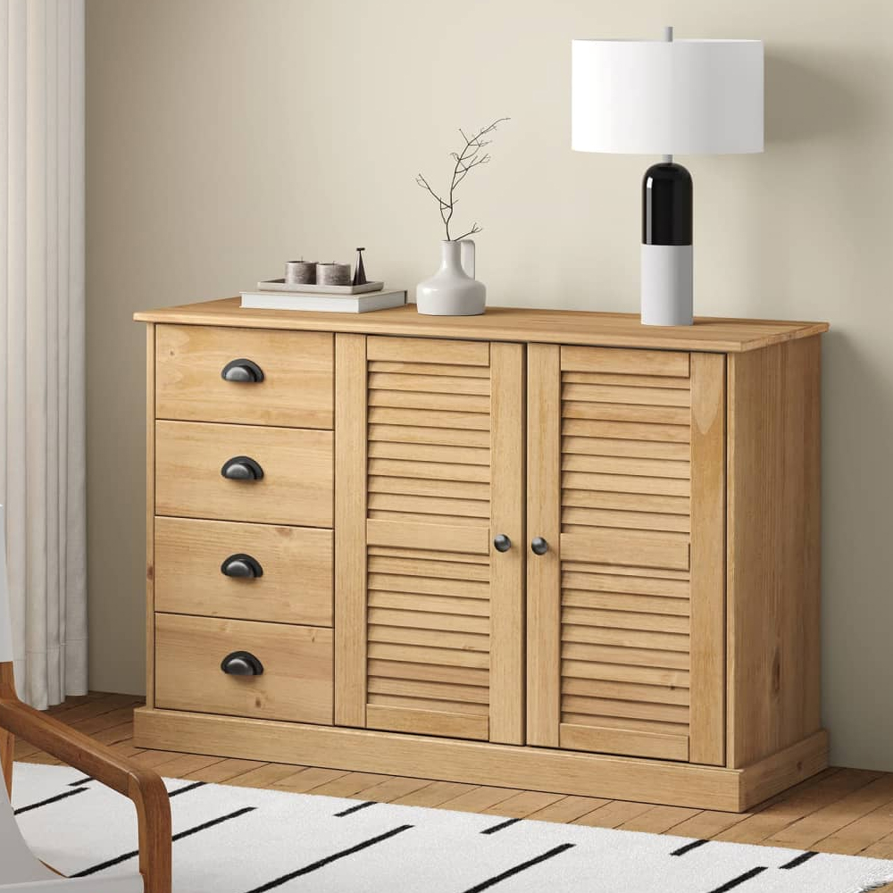 Read more about Vidor wooden sideboard with 2 doors 4 drawers in brown