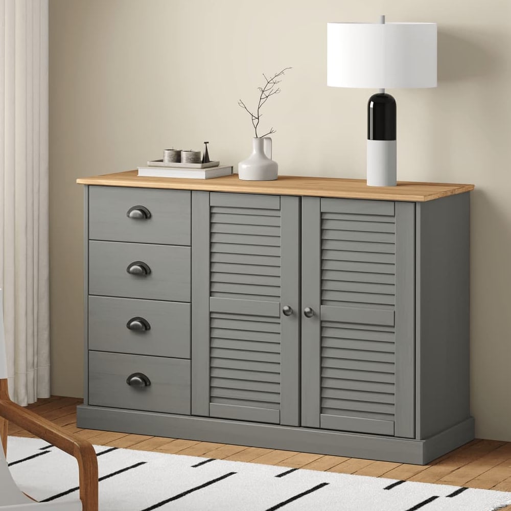 Read more about Vidor wooden sideboard with 2 doors 4 drawers in grey brown